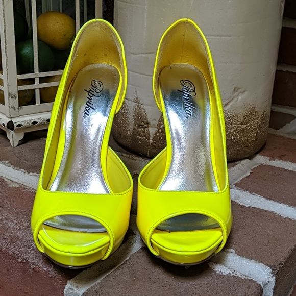 Bright Yellow Peeptoe Heels - Picture 2 of 4